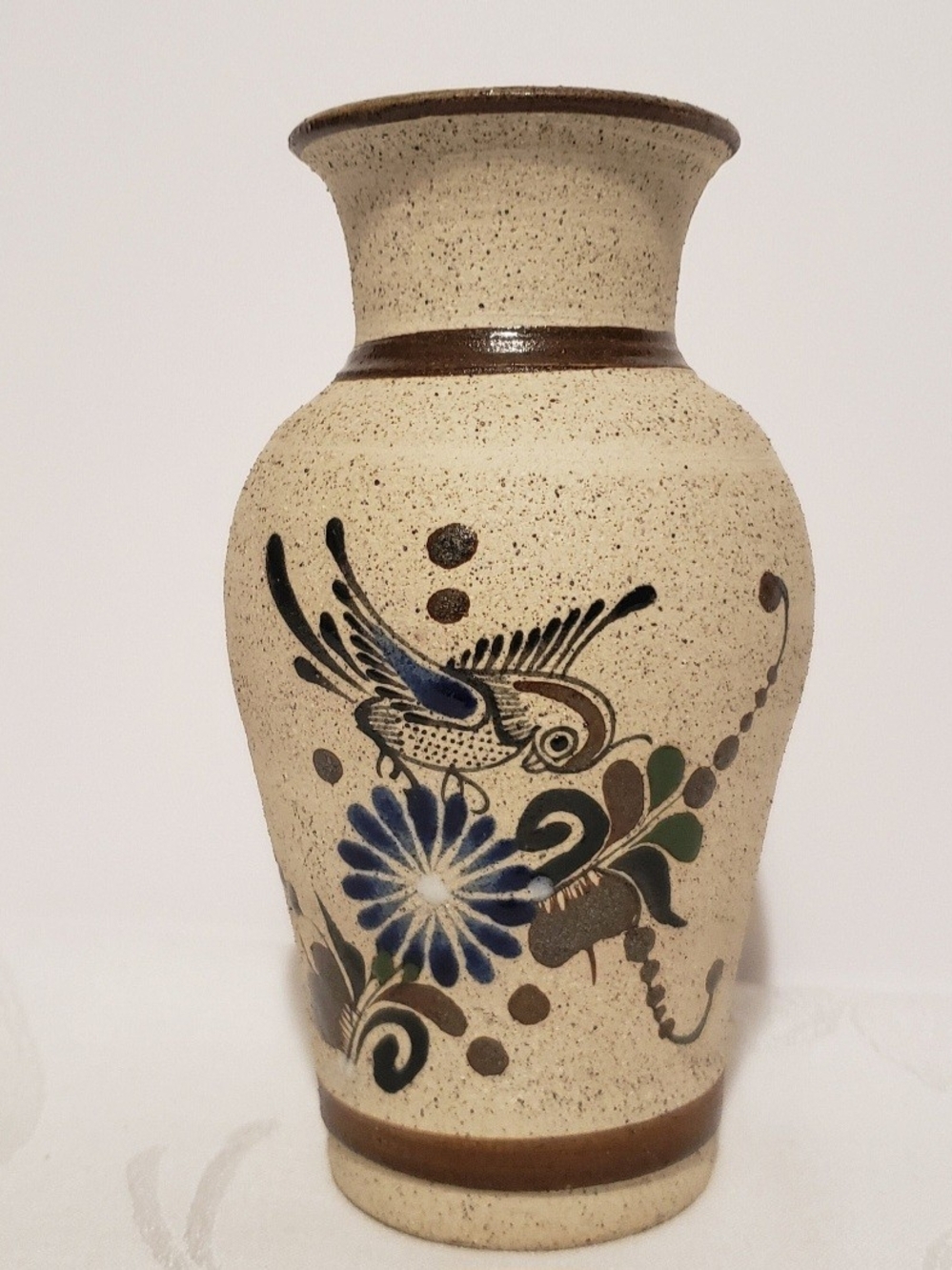 Mexican Folk Art Tonala Pottery Vase Signed.